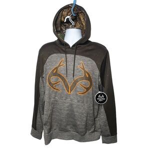 Realtree Mens Camo Hoodie M Brown Gray Pullover Logo Hunting Outdoors Nature